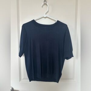 JCrew Short-sleeve silk-blend crewneck sweater Navy